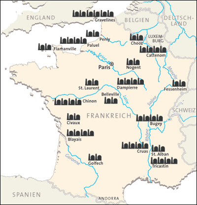 Standorte der franzsischen Atomkraftwerke