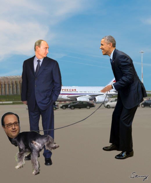 Hollande, Putin und Obama - Karikatur: Samy - Creative-Commons-Lizenz Nicht-Kommerziell 3.0