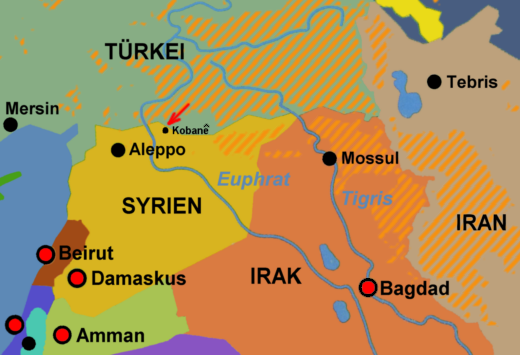 Kurdengebiete im Mittleren Osten - Koban - Grafik: NR