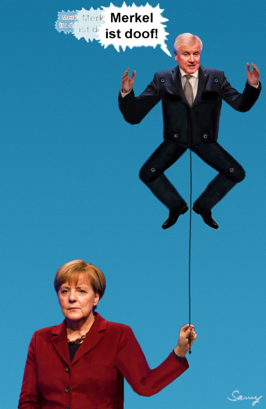 Merkels Hampelmann - Karikatur: Samy