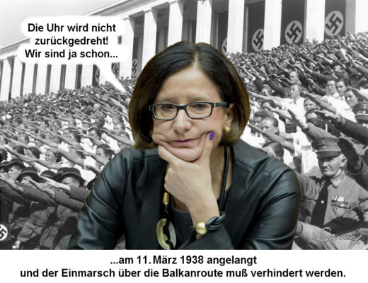 Johanna Mikl-Leitner: Die Uhr wird nicht zurckgedreht! - Karikatur: Samy