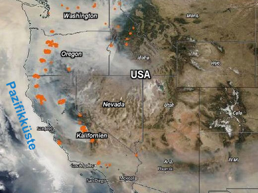 Brände, Westküste USA, September 2020 - Grafik: Samy - auf Grundlage eines Fotos der NASA - gemeinfrei