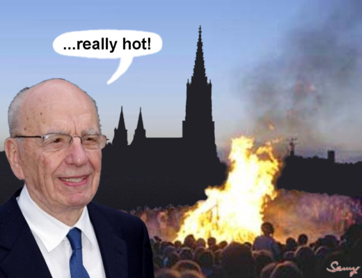 Rupert Murdoch und Hexenverbrennung - Karikatur: Samy