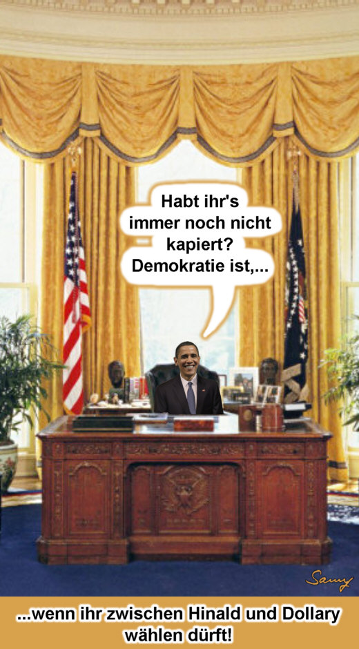 Obama erklrt Demokratie - Karikatur: Samy - Creative-Commons-Lizenz Namensnennung Nicht-Kommerziell 3.0