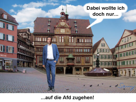 Wie Boris Palmer die AfD aus Tübingen verjagte - Karikatur: Samy - Creative-Commons-Lizenz Namensnennung Nicht-Kommerziell 3.0