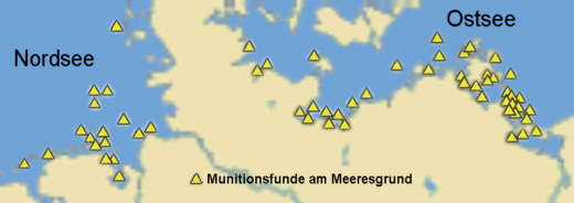 Munition am Meeresgrund - Fundstellen in Nordsee und Ostsee