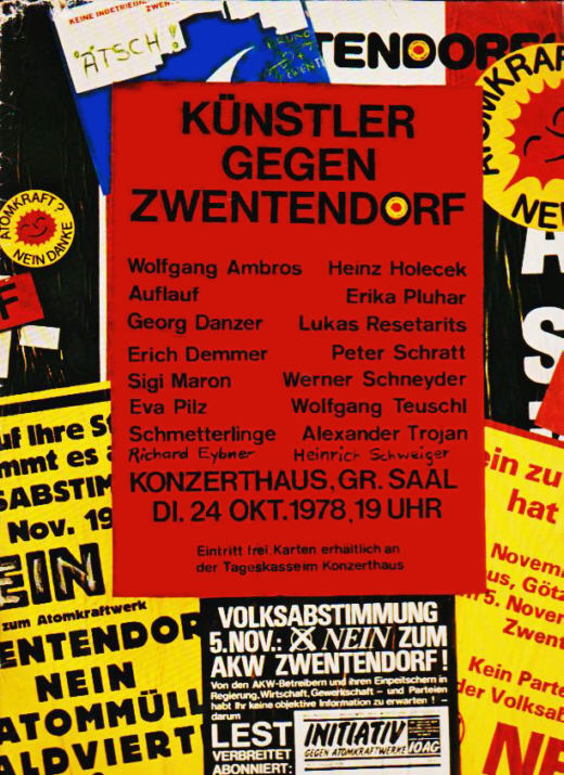 Cover der LP 'Künstler gegen Zwentendorf' - Grafik: Susanne Korab - Creative-Commons-Lizenz Namensnennung Nicht-Kommerziell 3.0